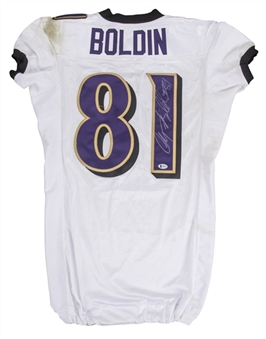 2010 Anquan Boldin Game Used & Signed Baltimore Ravens Road Jersey Used On 11/21/10 vs. Carolina Panthers (McGahee LOA & Beckett)